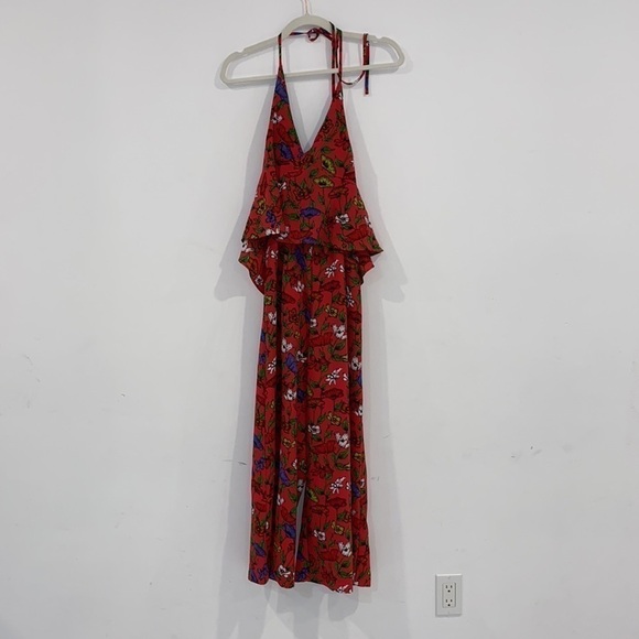 ZARA Collection jumpsuit tied around neck floral print bright colors Size S - Picture 5 of 16